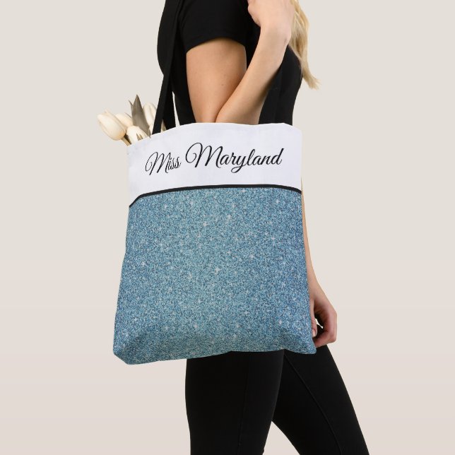 Miss America USA Skönhetstävling Faux Glitter Tote Tygkasse (Närbild)