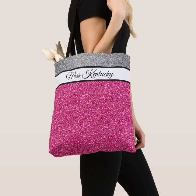 Miss America USA Skönhetstävling Faux Glitter Tote Tygkasse (Närbild)