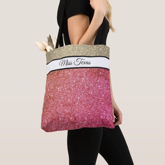 Miss America USA Skönhetstävling Faux Glitter Tote Tygkasse (Närbild)