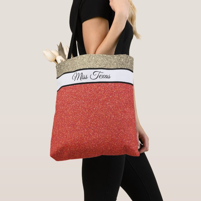 Miss America USA Skönhetstävling Faux Glitter Tote Tygkasse (Närbild)