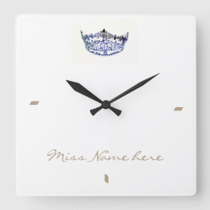 Miss America USA stil Blue White Krona Clock Fyrkantig Klocka
