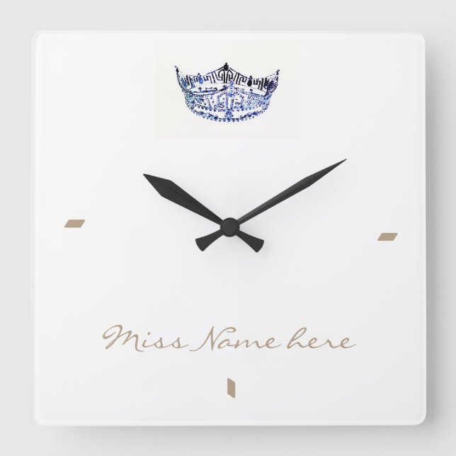 Miss America USA stil Blue White Krona Clock Fyrkantig Klocka (Framsida)