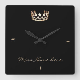 Miss America USA stil Guld Krona Clock Fyrkantig Klocka