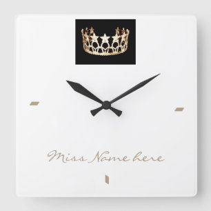 Miss America USA stil Guld White Krona Clock Fyrkantig Klocka