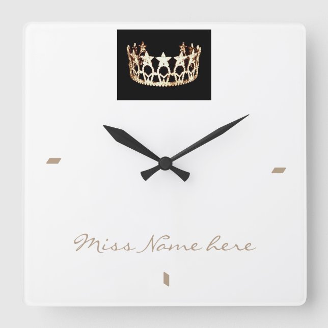 Miss America USA stil Guld White Krona Clock Fyrkantig Klocka (Framsida)