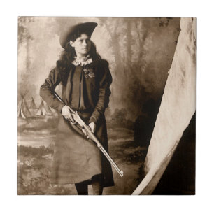 Miss Annie Oakley med Gun, Vintage Photo Porträtt Kakelplatta