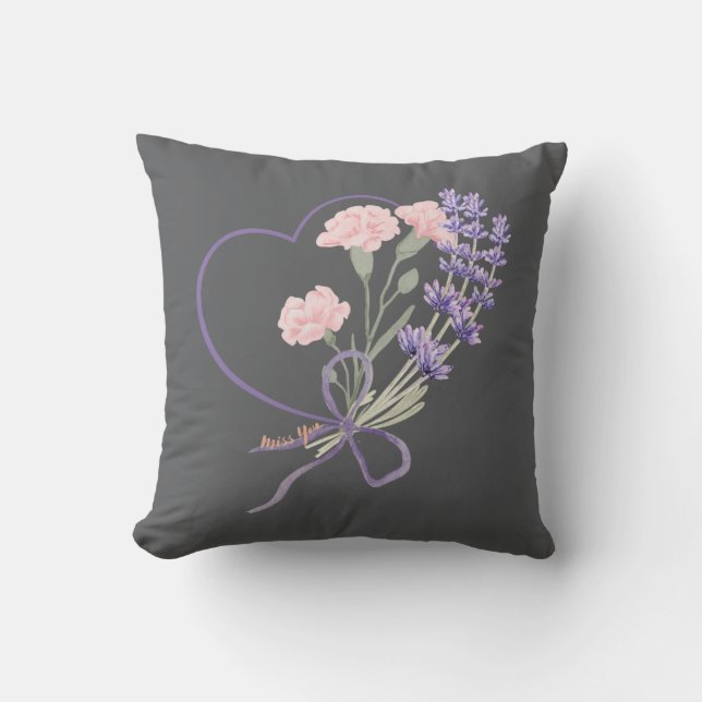 Miss dig med hjärta och blommor kudde (Framsida)