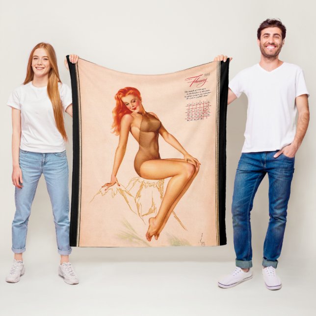 Miss februari Varga Girl 1946 Pin-up Calendar Fleecefilt (På plats)