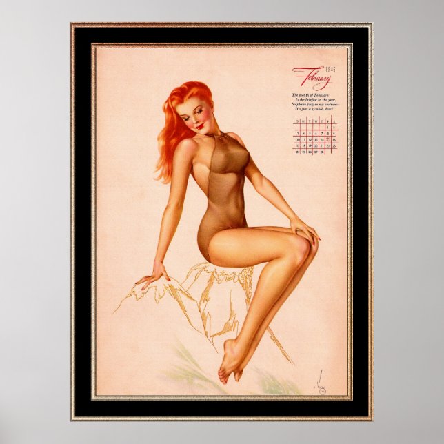 Miss februari Varga Girl 1946 Pin-up Calendar Poster (Framsidan)