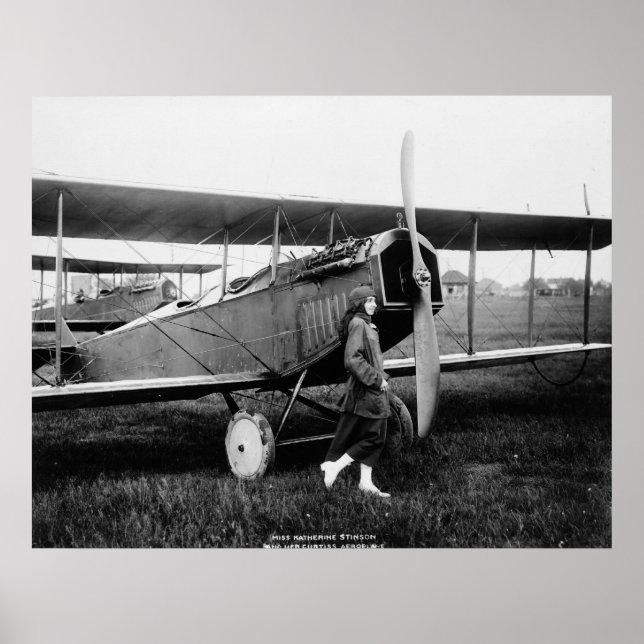 Miss Katherine Stinson och hennes Curtiss-flygplan Poster (Framsidan)