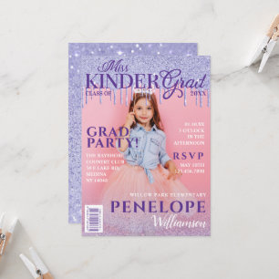 Miss Kinder Grad Glitter Drip Photo Magazine Cover Inbjudningar