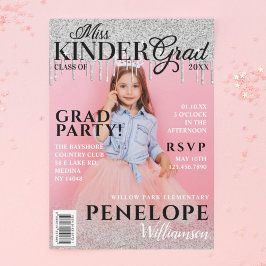 Miss Kinder Grad Glitter Drip Photo Magazine Cover Inbjudningar