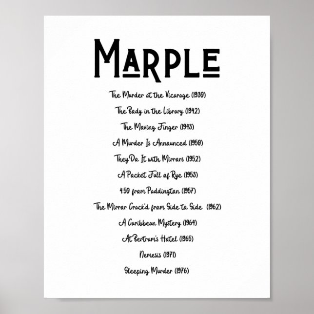 Miss Marple Bok List Agatha Christie Bookish Lite Poster (Framsidan)