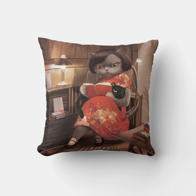Miss Meow - Vintagens kattlästid Kudde (Framsida)