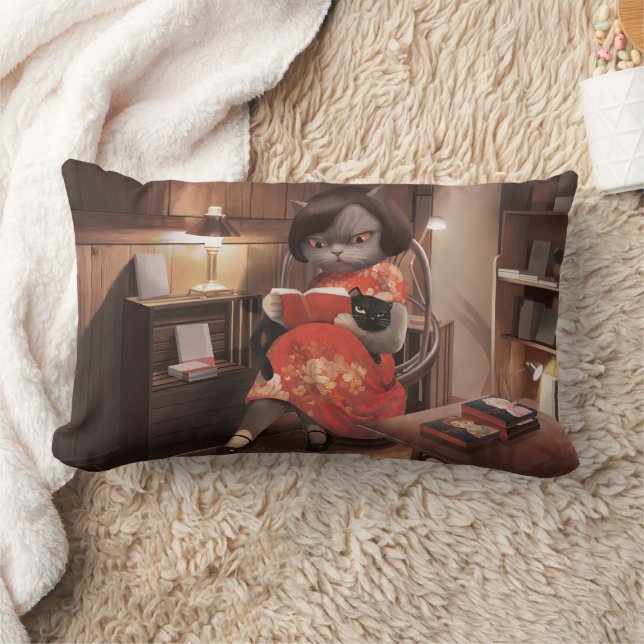 Miss Meow - Vintagens kattlästid Lumbarkudde (Filt)