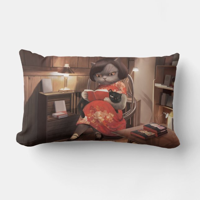 Miss Meow - Vintagens kattlästid Lumbarkudde (Framsida)