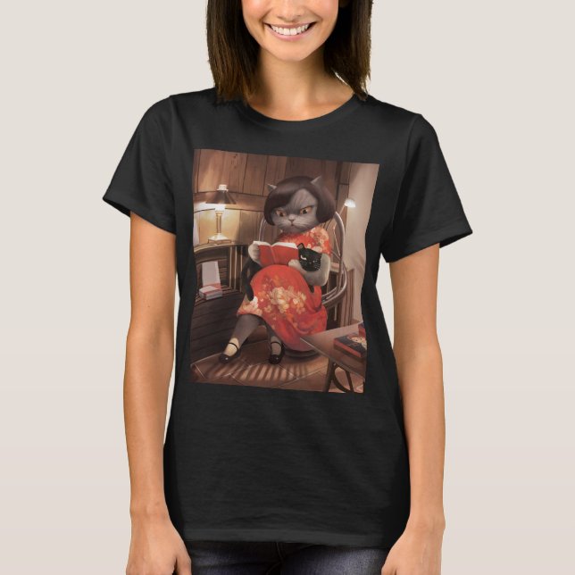Miss Meow - Vintagens kattlästid T Shirt (Framsida)