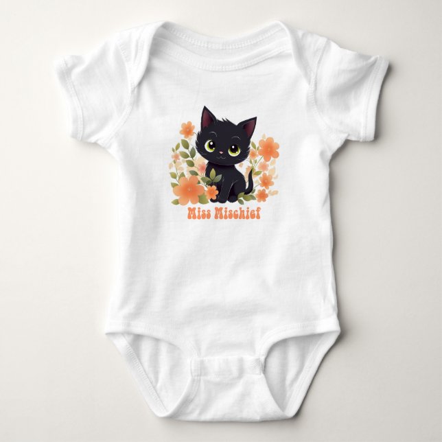 Miss MisChief Black Kattunge med Flowers T Shirt (Framsida)