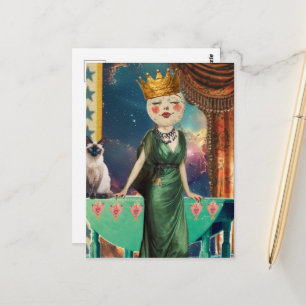 Miss Moon och Hennes Katt Surrealistisk Konst Vykort
