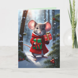 Miss Mousie Carrying Gifts Helgkort