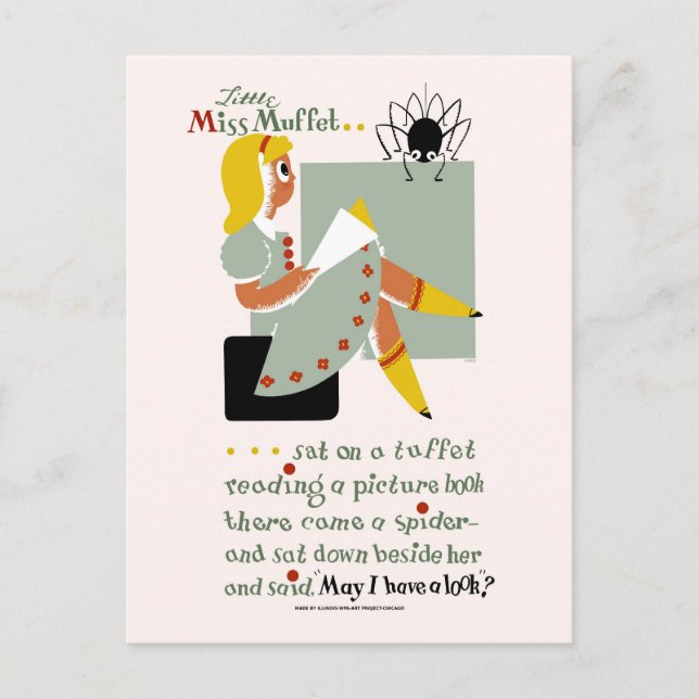 Miss Muffet. 1940-läsningshöjd poster Vykort (Framsida)