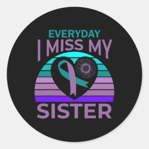 Miss My Sister Heart Ribbon Suicide Awareness Brot Runt Klistermärke