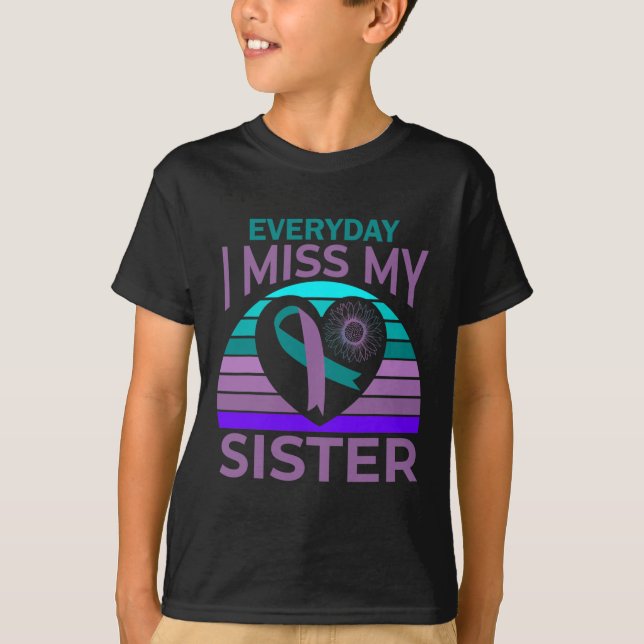 Miss My Sister Heart Ribbon Suicide Awareness Brot T Shirt (Framsida)