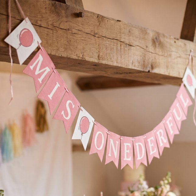 Miss Onederful 1-årsdag Ballonger Barn Rosa Vimplar (Skapare uppladdad)