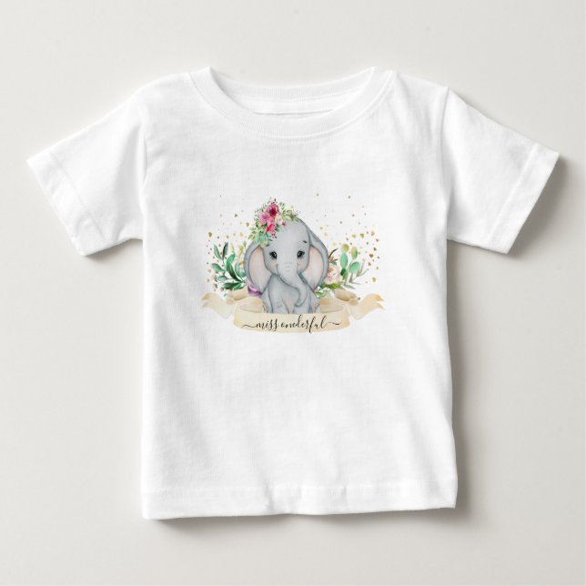 Miss Onederful Baby Elephant Illustration -  T Shirt (Framsida)