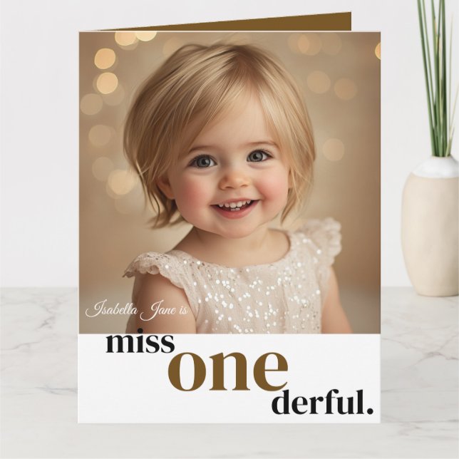 Miss ONEderful First Birthday Card Kort (Framsida)