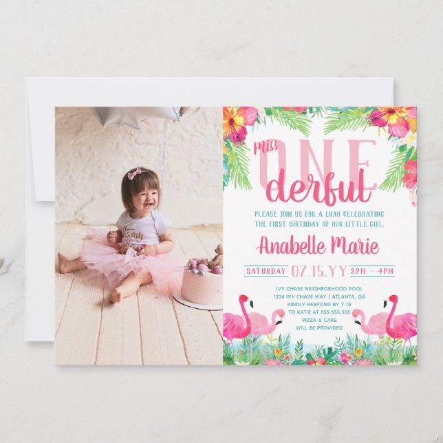 Miss ONEderful First Birthday Luau Inbjudningar (Framsida)