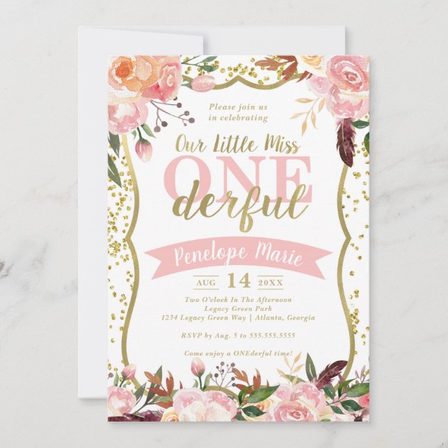 Miss ONEderful Födelsedagsfest inbjudan (Framsida)