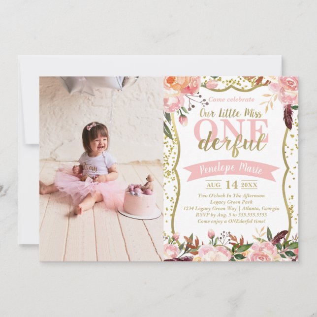 Miss ONEderful Födelsedagsfest inbjudan (Framsida)