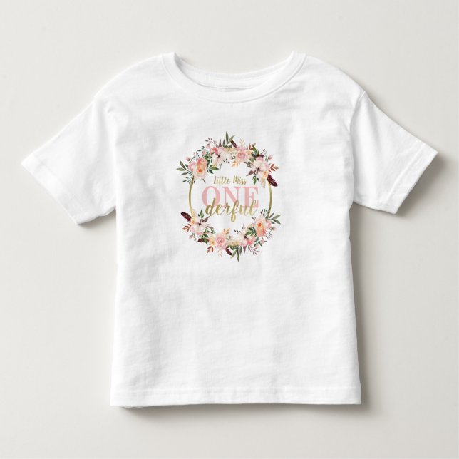 Miss ONEderful födelsedagsklänning, Boho, Blommig T Shirt (Framsida)