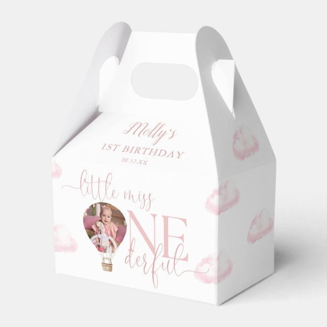 Miss Onederful Foto Ballong Rosa 1-årsdag Presentaskar (Framsidan Sidan)
