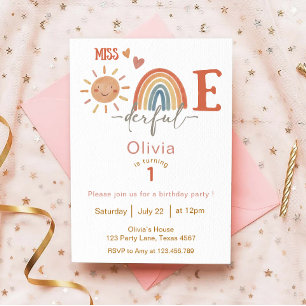Miss ONEderful Girl 1st Birthday-inbjudan Inbjudningar