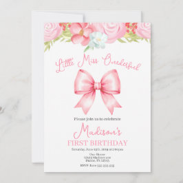 Miss Onederful Pink Bow First Birthday Invitation Inbjudningar