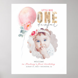 Miss Onederful Rosa 1:a födelsedag Välkomsttecken Poster