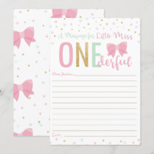 Miss ONEderful Rosa Bow Capsule Message Card