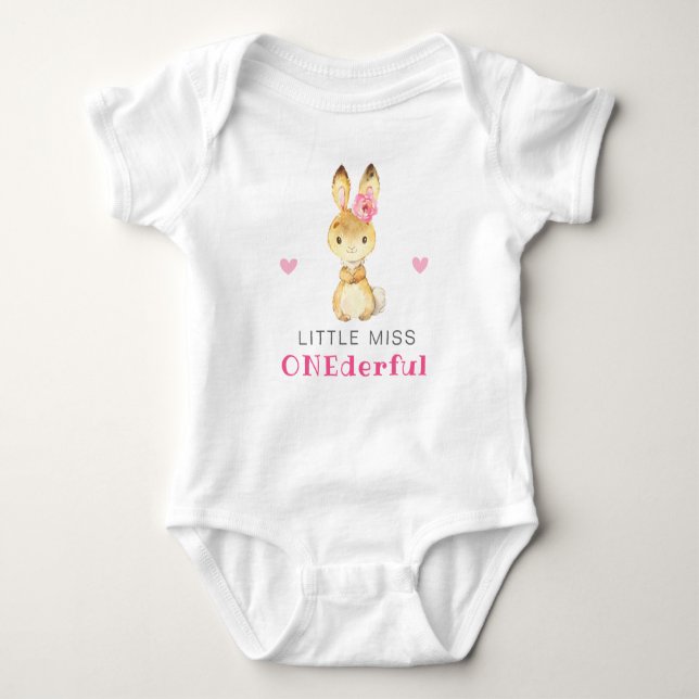 Miss Onederful Sweet Bunny First Birthday Girl T Shirt (Framsida)