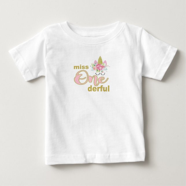 Miss onederful Unicorn 1st Birthday T Shirt (Framsida)