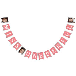 Miss Onerfull 1:a födelsedag Rosa för foto-barn Vimplar