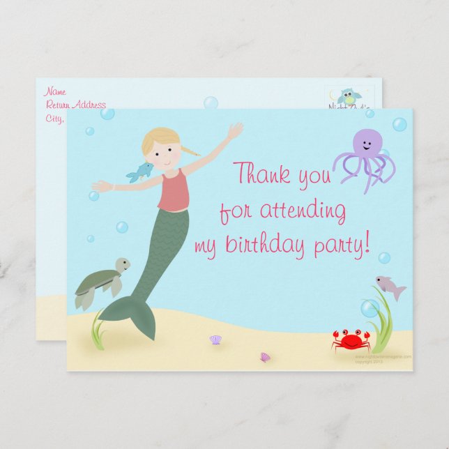 Miss Sjöjungfru Party Tack Vykort (Fram/baksida)