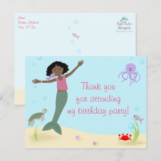 Miss Sjöjungfru Party Tack Vykort (Fram/baksida)