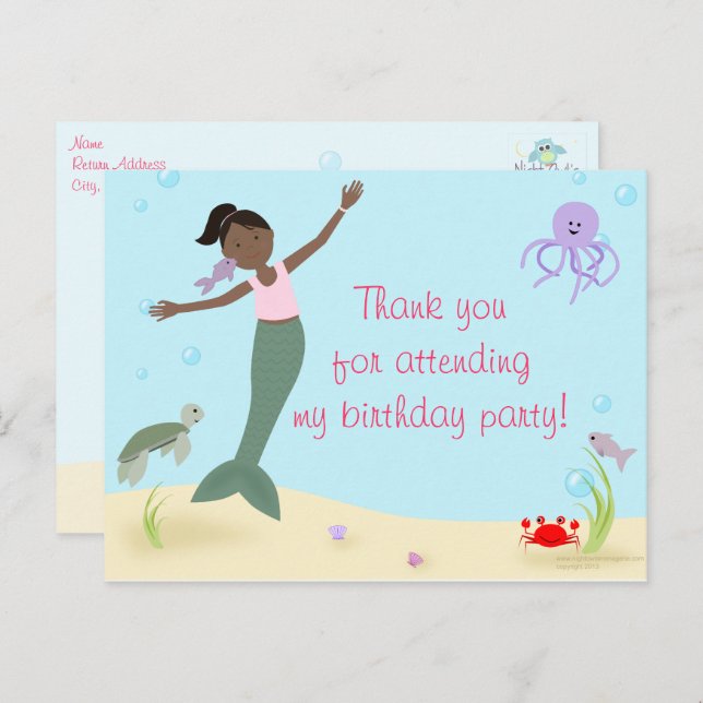 Miss Sjöjungfru Party Tack Vykort (Fram/baksida)