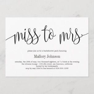 Miss till EDITABLE FÄRG Bachelorette Party Inbjudningar
