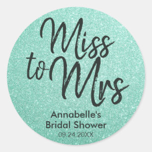 Miss till fru Mint Grönt Glitter Glam Möhippa Runt Klistermärke
