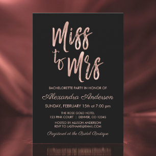 Miss till fru Rosa ros Guld Bachelorette Party Inbjudningar