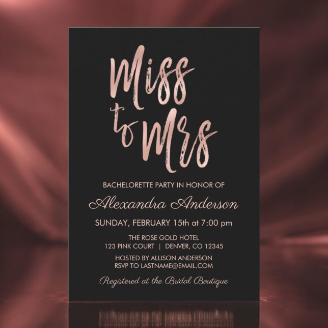 Miss till fru Rosa ros Guld Bachelorette Party Inbjudningar (Skapare uppladdad)