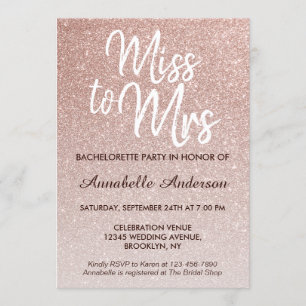 Miss till Glam Rosa ros Guld Bachelorette Party Inbjudningar